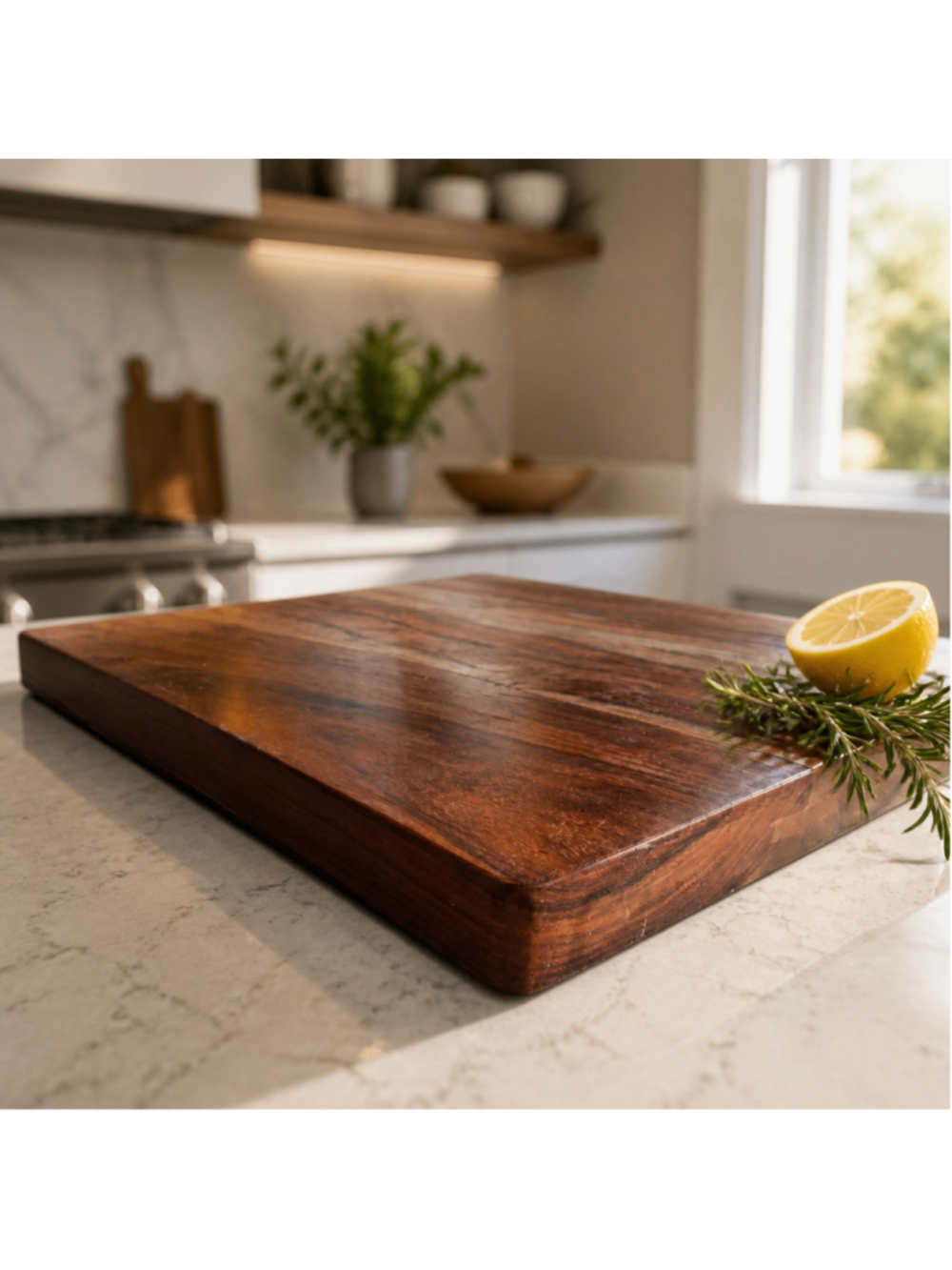 Kitchen Heavy Wood Cutting Board Chopping Block Non Slip Natural Brown Finish